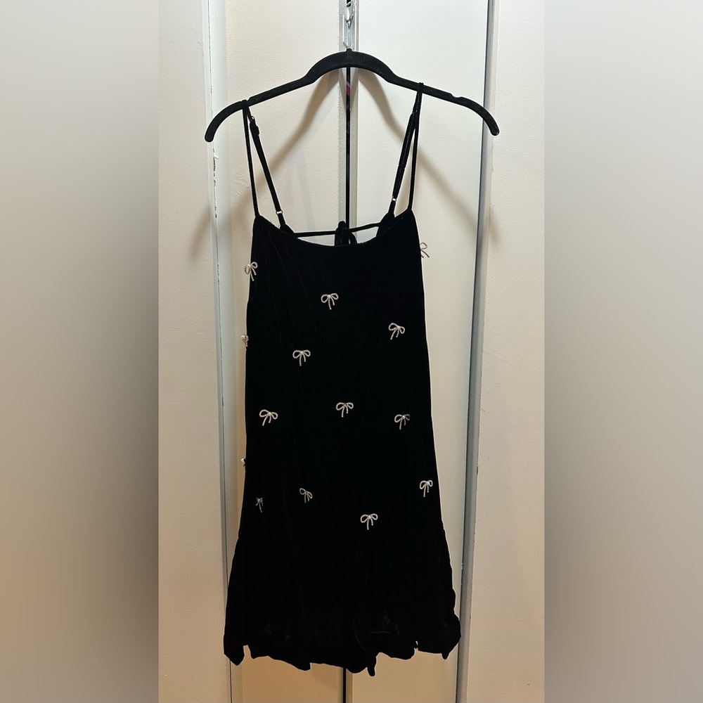 Maeve by Anthropologie Black Velvet Bow Mini Dress